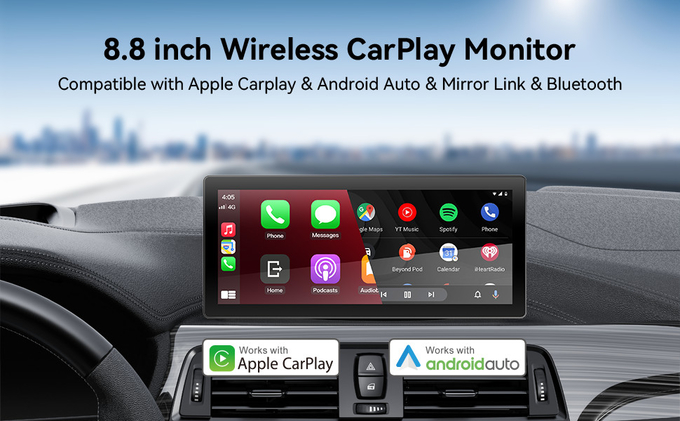 8.8 Inch Wireless Carplay Android Auto Mirroring Link For Car Bus SUV Truck 1